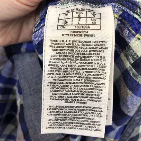 Guess Men's Western Slim Fit Blue Plaid Linen Blend Pearl Snap Shirt Size Large - Picture 5 of 6